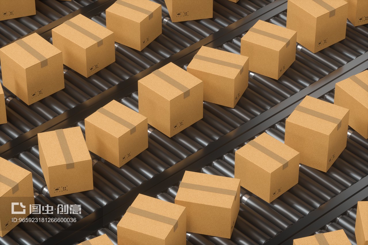现代物流之脉 传送带与纸箱的3D渲染艺术